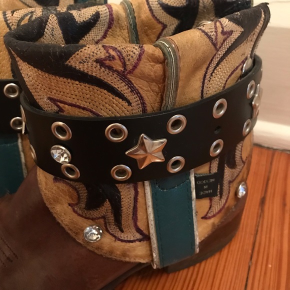 Folded flipped vintage Nocona painted cowboy Canty boots - Picture 5 of 11